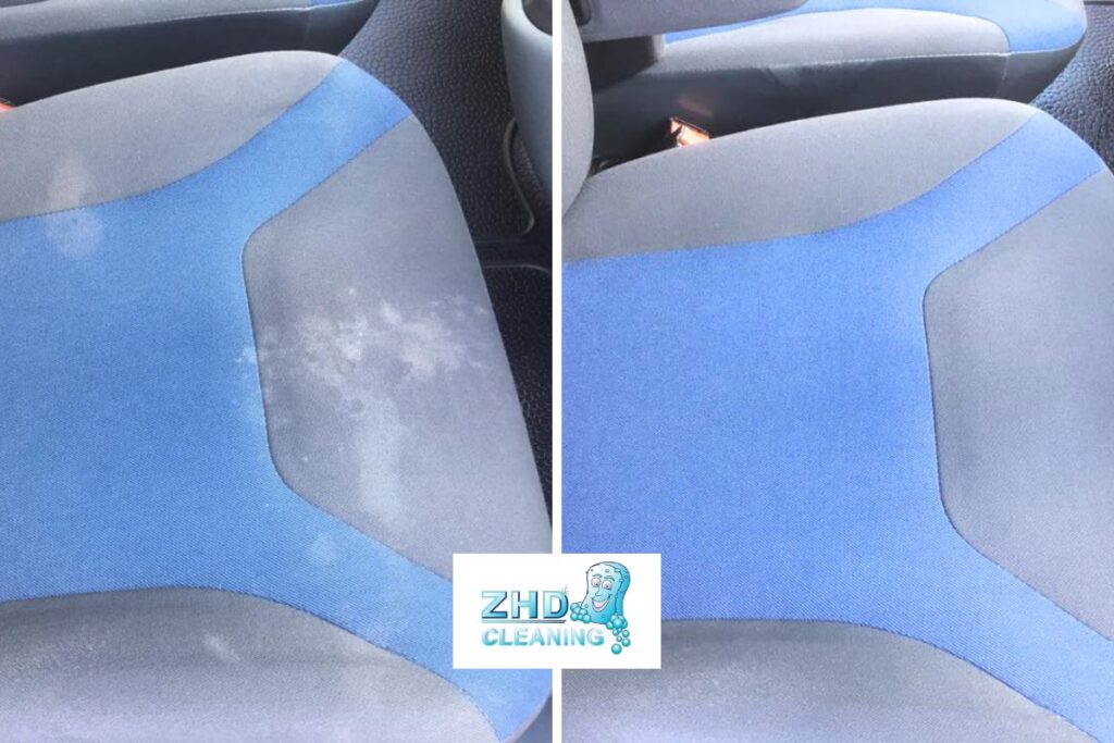 dirty and clean car seat after zhd cleaning