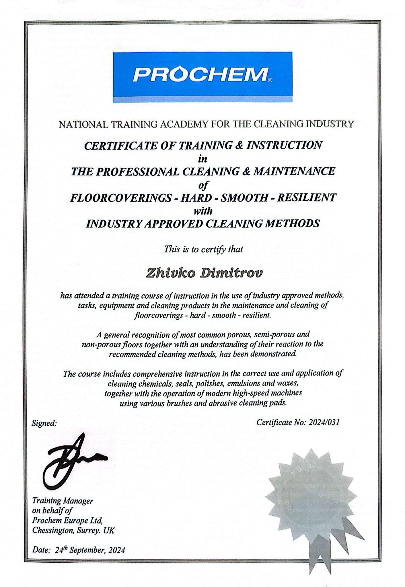 Prochem certified