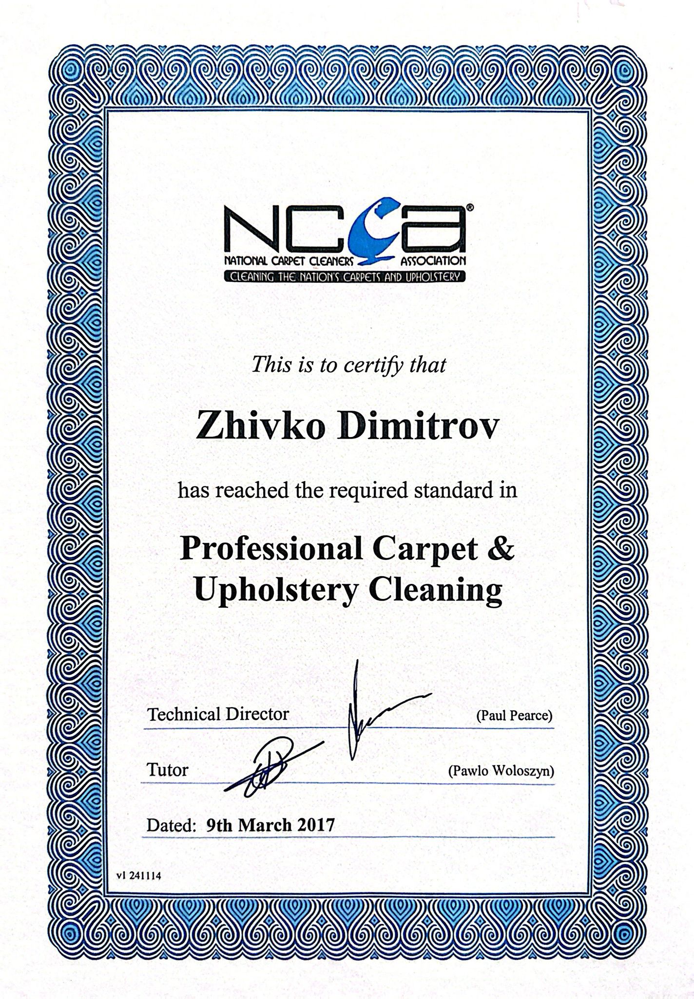 Professional carpet and upholstery cleaning certified